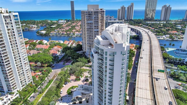 aerial view featuring a water view