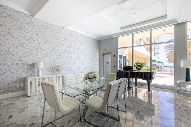 dining space with crown molding