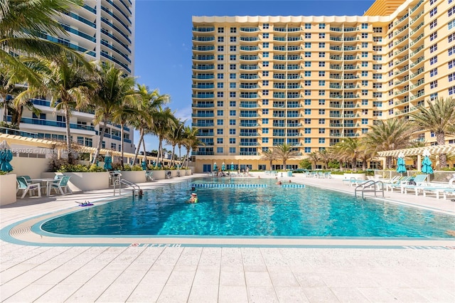 view of pool featuring a patio