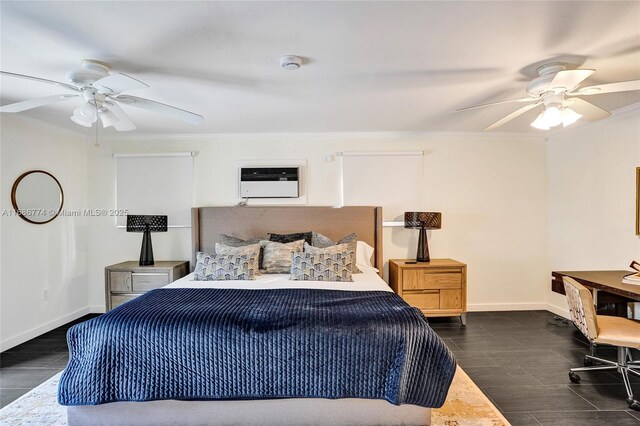 bedroom featuring crown molding and ceiling fan