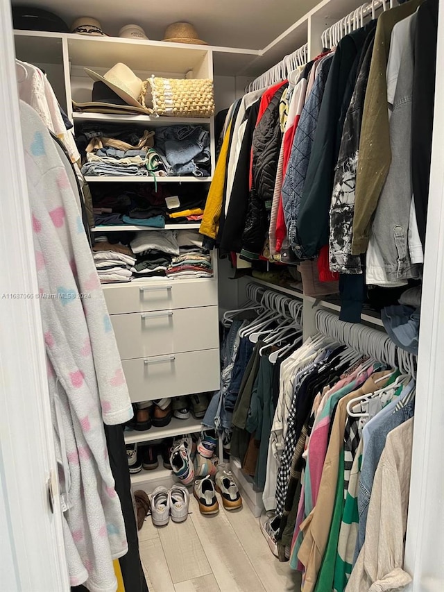 walk in closet featuring hardwood / wood-style flooring