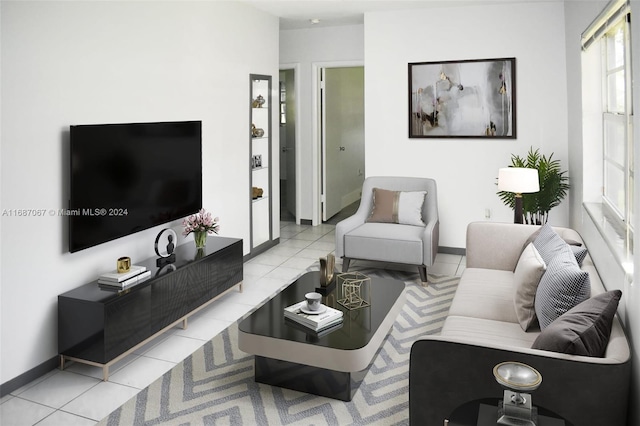 living room featuring light tile patterned floors