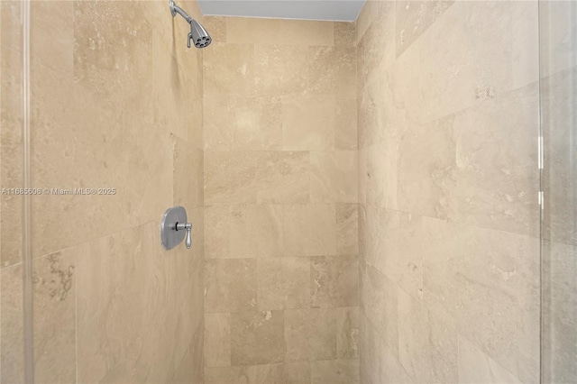 interior details with a tile shower