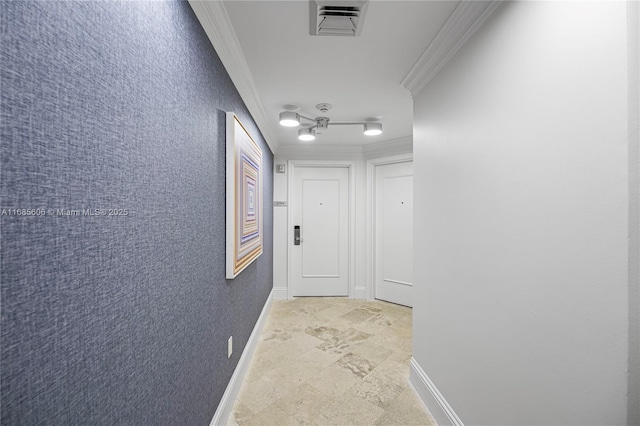 corridor with crown molding