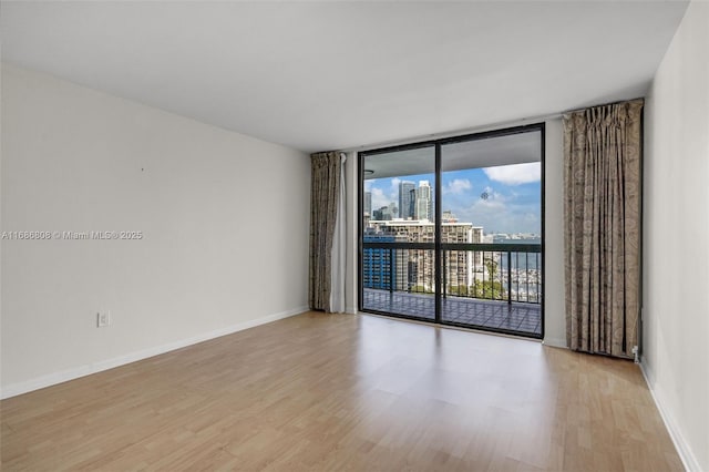 unfurnished room featuring light hardwood / wood-style floors and expansive windows