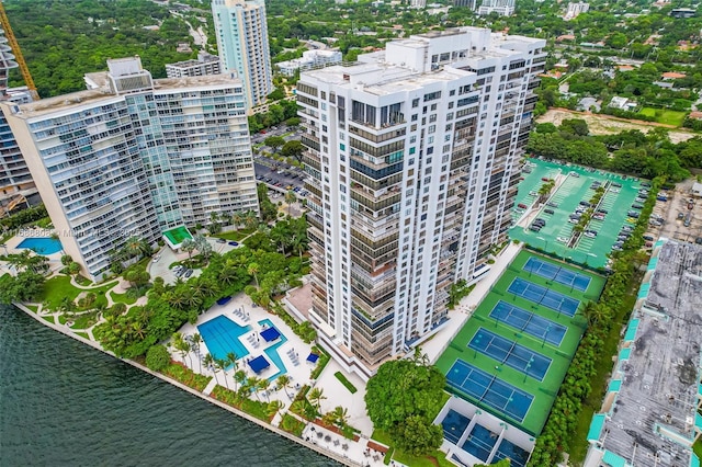 aerial view with a water view