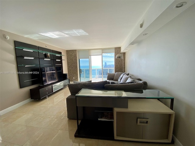 living room with light tile patterned floors