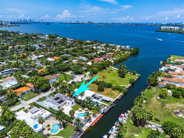 aerial view with a water view