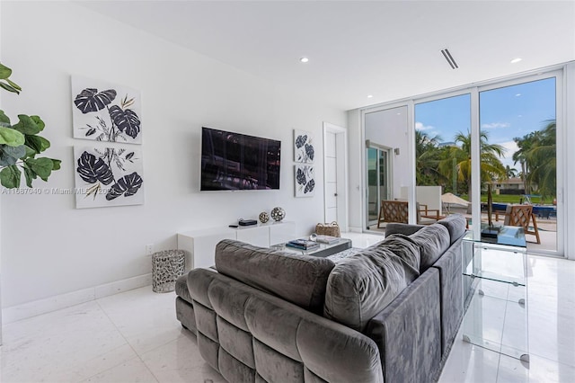 living room with expansive windows