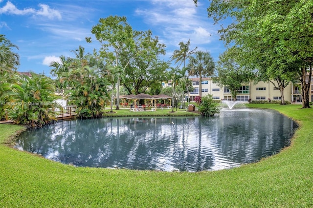 property view of water featuring a gazebo