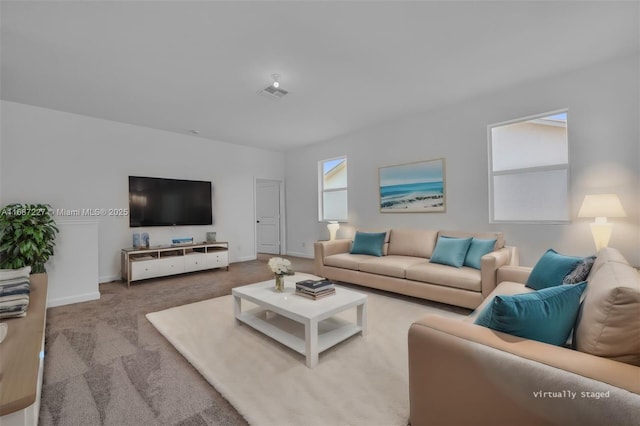 living room featuring carpet flooring