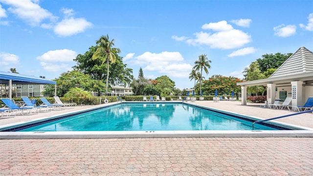 view of swimming pool featuring a patio