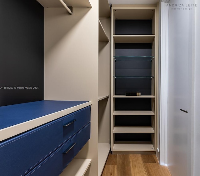 spacious closet featuring light hardwood / wood-style floors