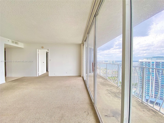 unfurnished room with expansive windows, a textured ceiling, and a wealth of natural light