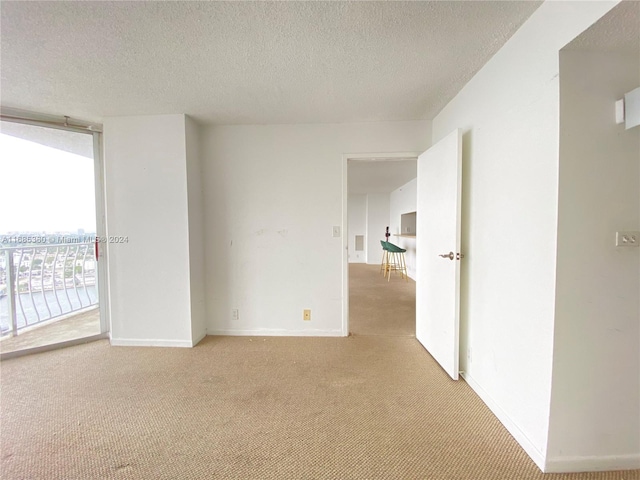 unfurnished room with light carpet and a textured ceiling