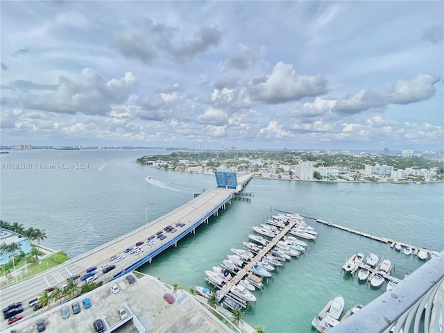 dock area featuring a water view