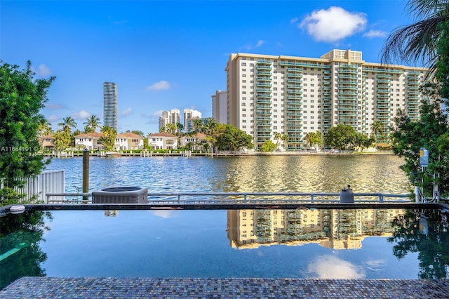 view of water feature with a view of city