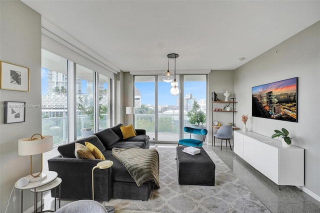 living room featuring a wealth of natural light