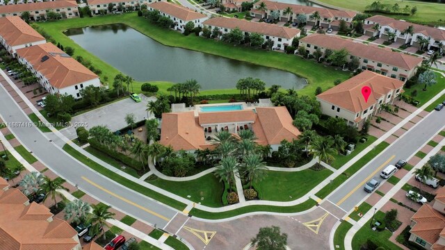 aerial view featuring a water view