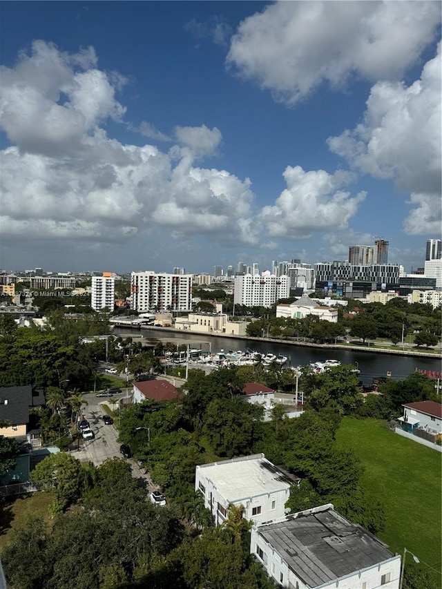 bird's eye view featuring a water view