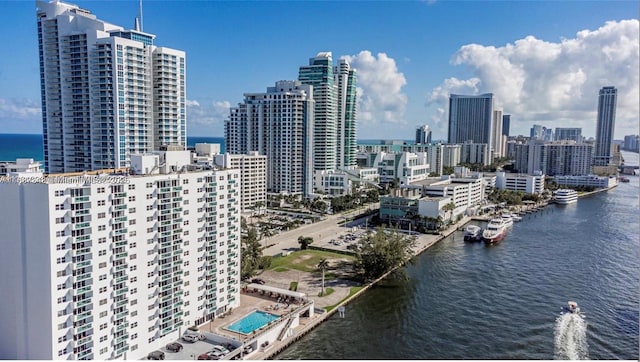 view of city with a water view