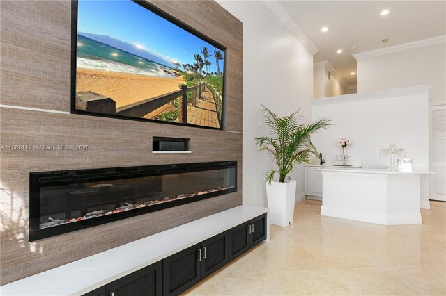 interior space featuring crown molding and recessed lighting