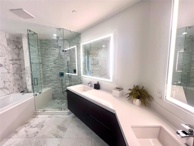 bathroom with vanity and plus walk in shower