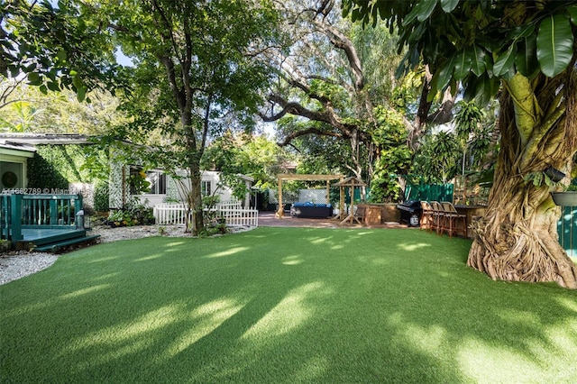 view of yard with a pergola