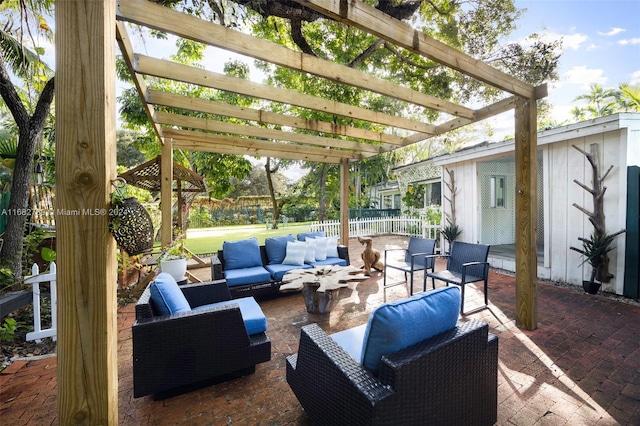 view of patio / terrace with a pergola and an outdoor hangout area