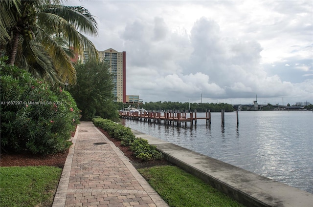 view of dock with a water view