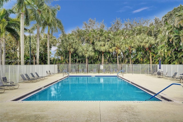 view of swimming pool featuring a patio area