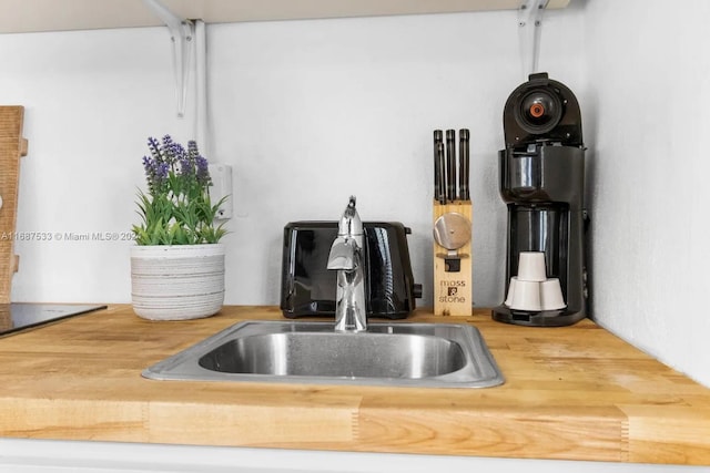 details featuring wooden counters and sink