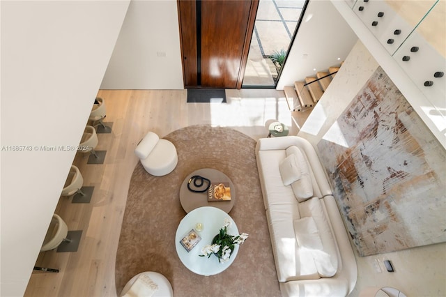 bathroom with wood-type flooring