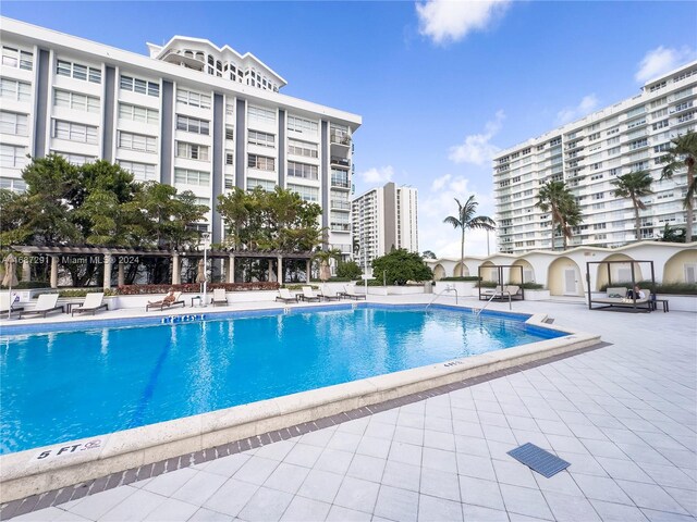 view of swimming pool with a patio