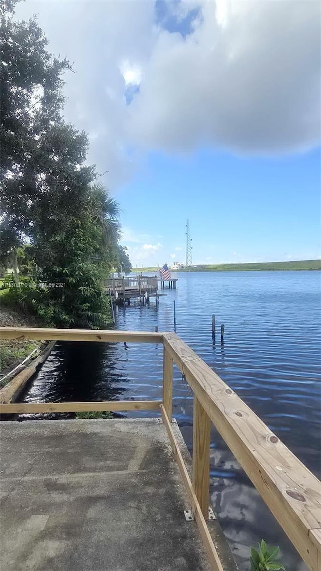 dock area with a water view