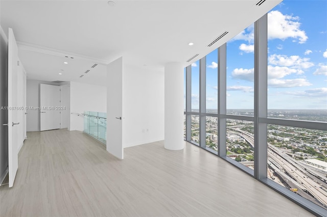 unfurnished room with expansive windows, a healthy amount of sunlight, and light wood-type flooring