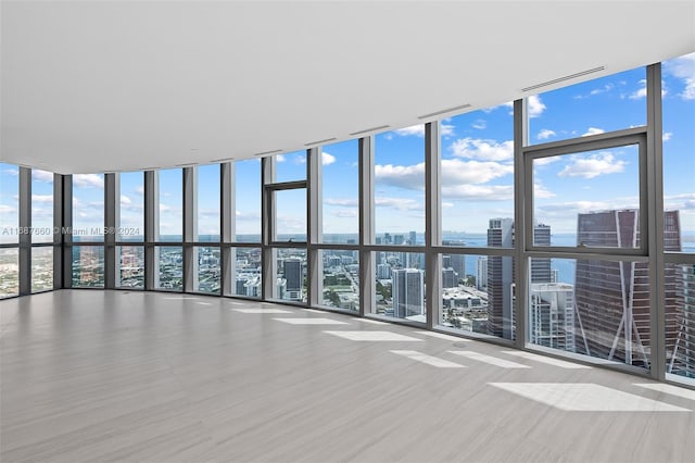 spare room with light wood-type flooring and floor to ceiling windows