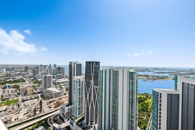 aerial view featuring a water view