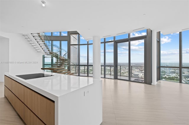 kitchen featuring a healthy amount of sunlight and floor to ceiling windows