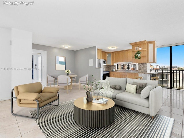 view of tiled living room