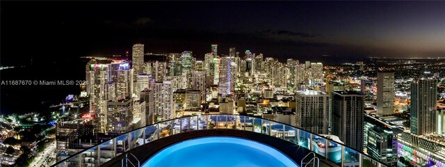 view of balcony at night