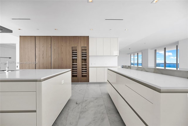 kitchen featuring white cabinetry, a spacious island, and sink