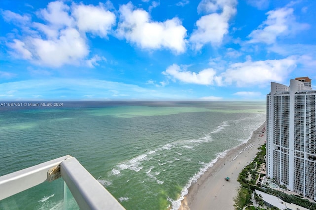 view of water feature with a view of the beach