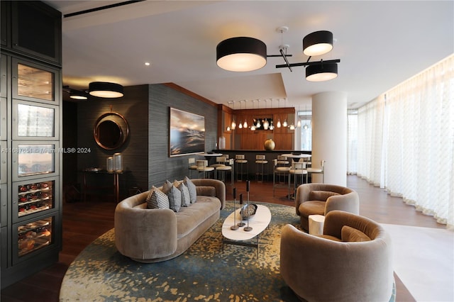 living room featuring dark hardwood / wood-style floors