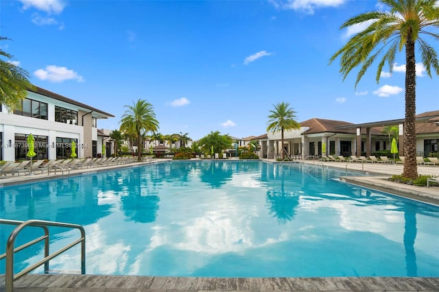 view of swimming pool featuring a patio