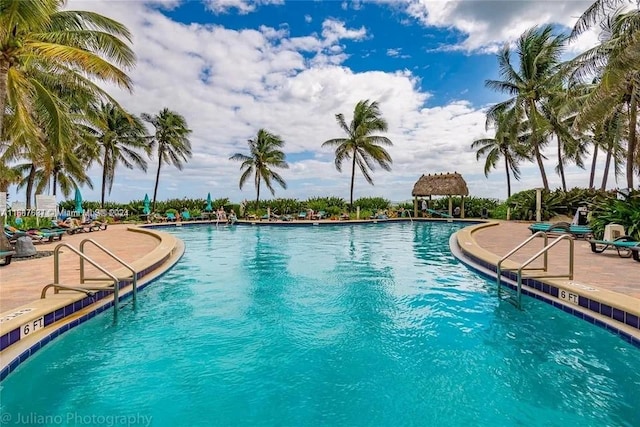 view of pool featuring a gazebo