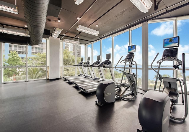 workout area with a wealth of natural light and floor to ceiling windows