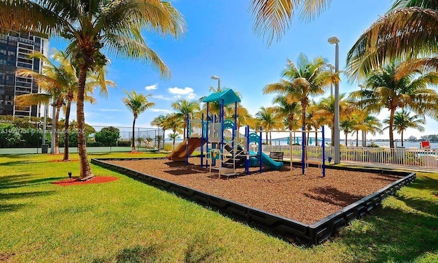 view of jungle gym featuring a yard