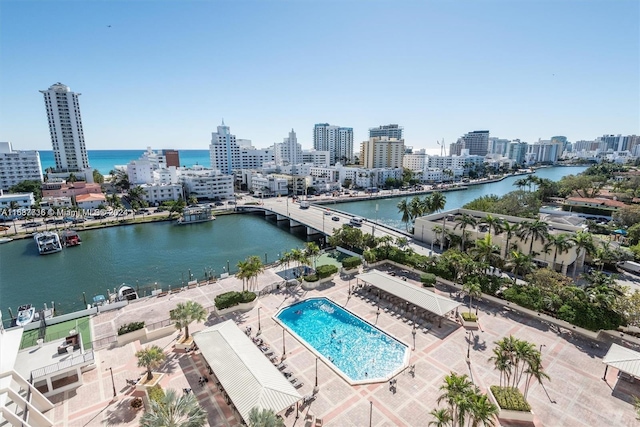 bird's eye view featuring a water view