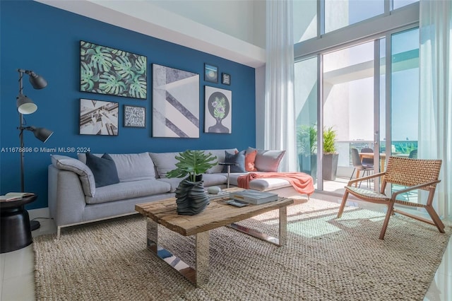 view of tiled living room